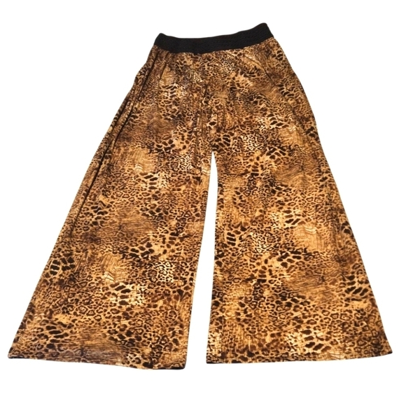 Robert Louis Pants - Robert Louis Leopard Print Wide Leg Palazzo Flowy Pants Stretch Waist Women's XL